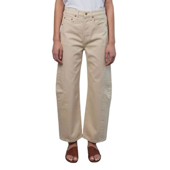 B SIDES Jeans WMNS 28 x 26” Beige Relaxed‎ Lasso Wide Leg USA Button Fly $425 - Picture 1 of 13